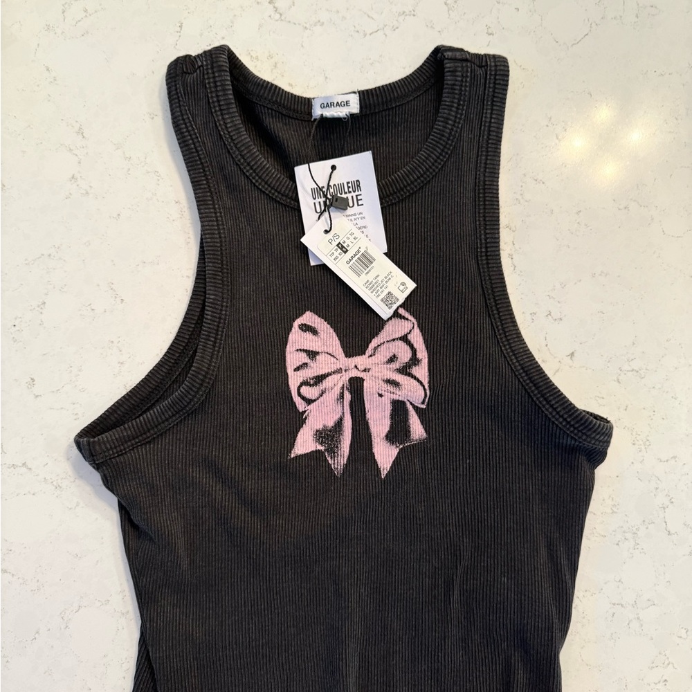 Garage Black Ribbed Tank with Pink Graphic